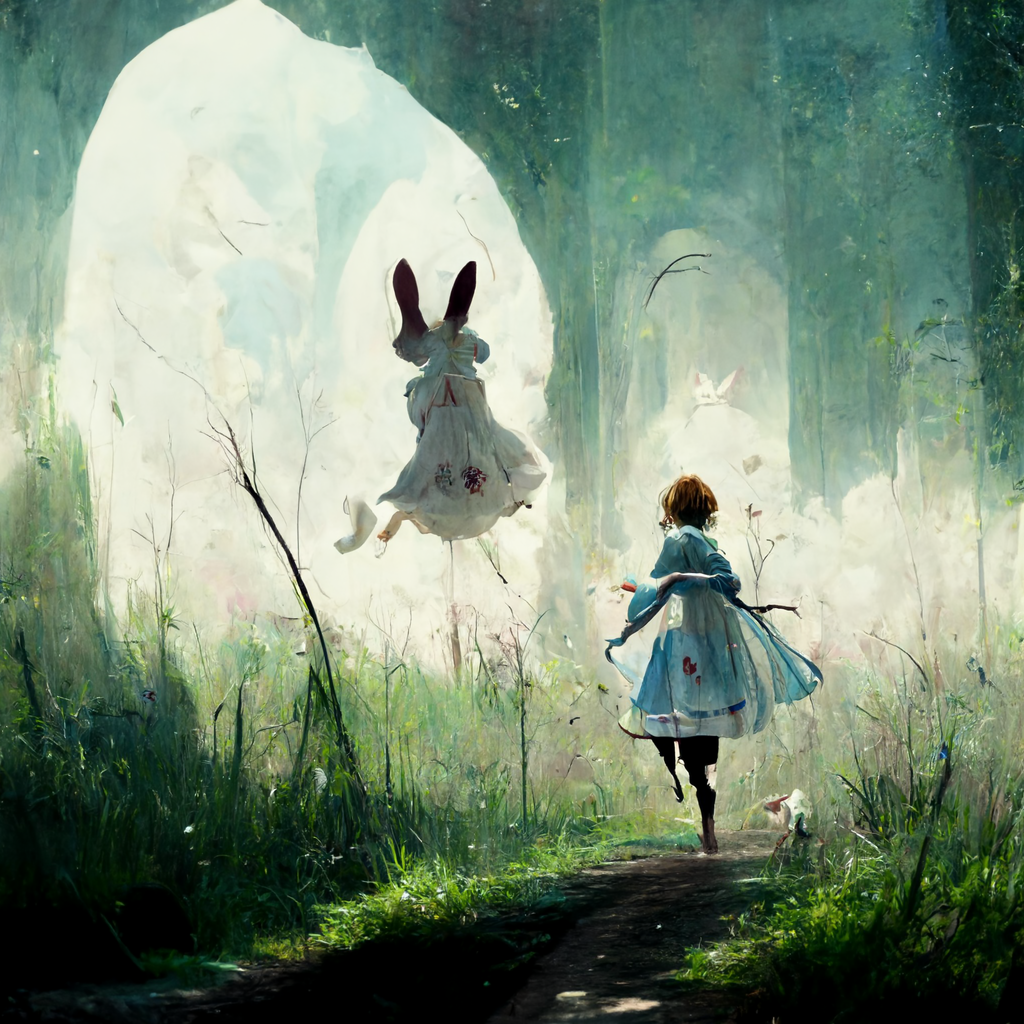 Yonatan Hyman - Alice running after the White Rabbit. Midjourney.