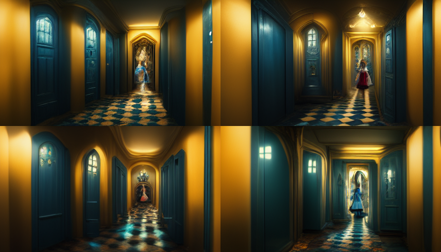 Hall of Doors, Alice in Wonderland - Yonatan Hyman - midjourney