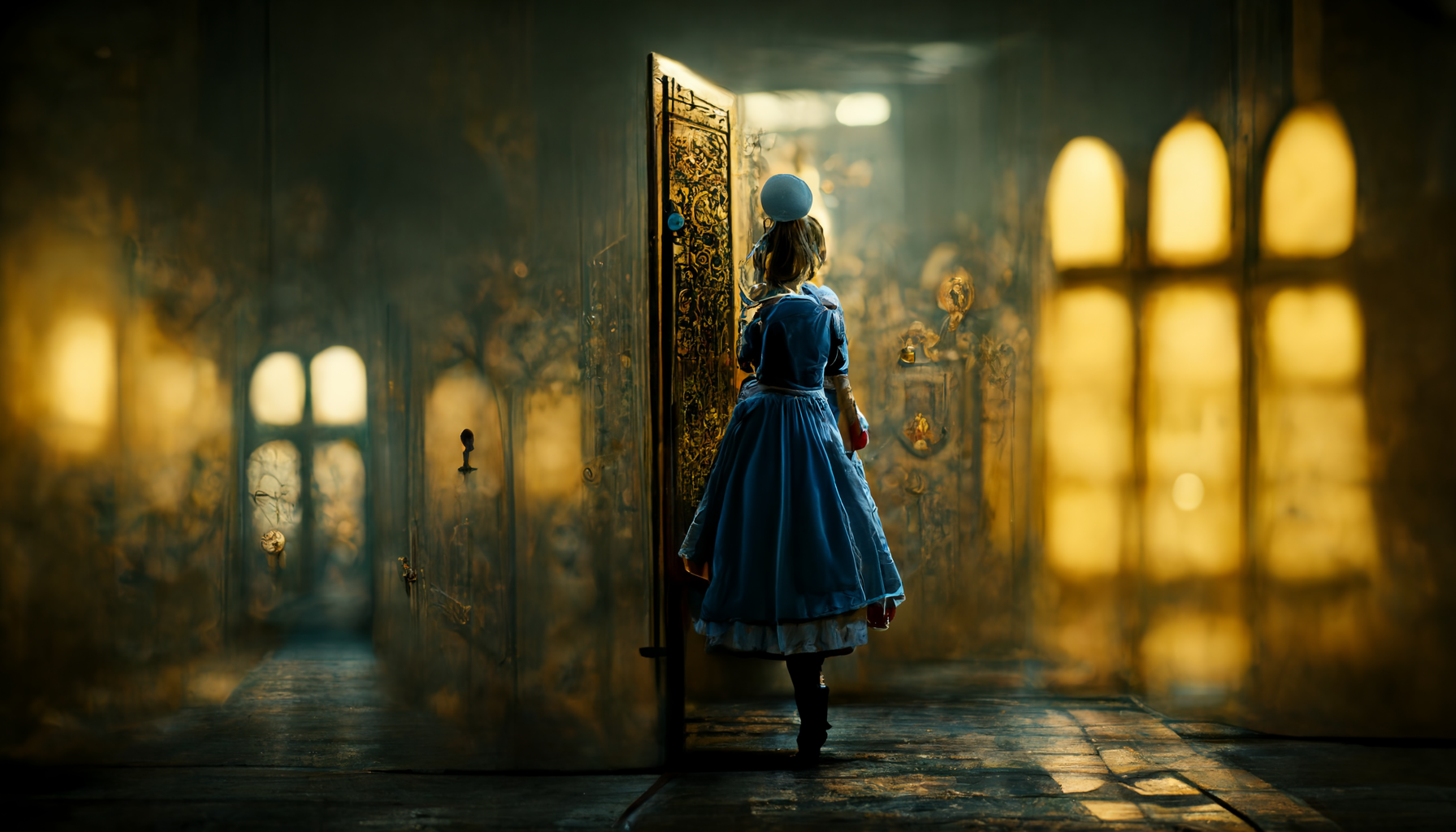 Hall of Doors, Alice in Wonderland - Yonatan Hyman - midjourney - final