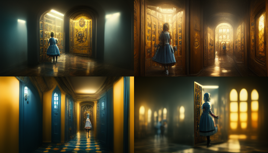 Hall of Doors, Alice in Wonderland - Yonatan Hyman - midjourney 2