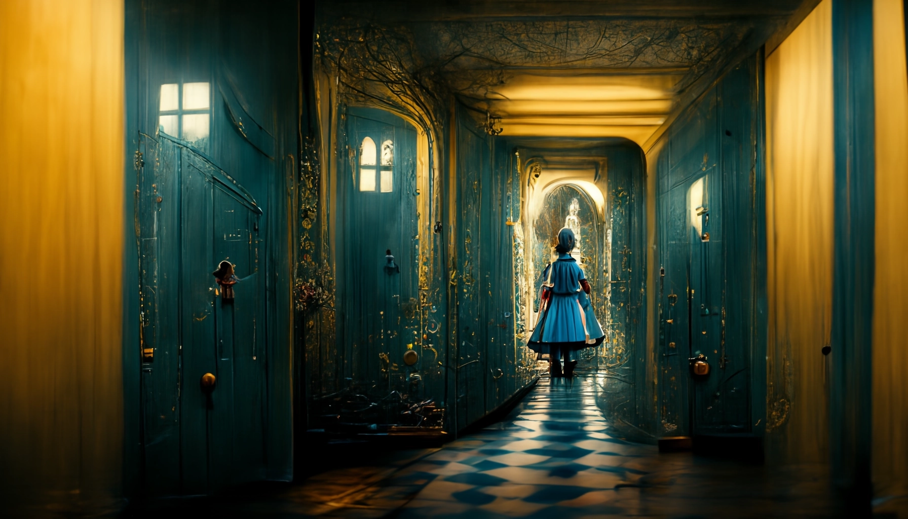 Hall of Doors, Alice in Wonderland - Yonatan Hyman - midjourney 4